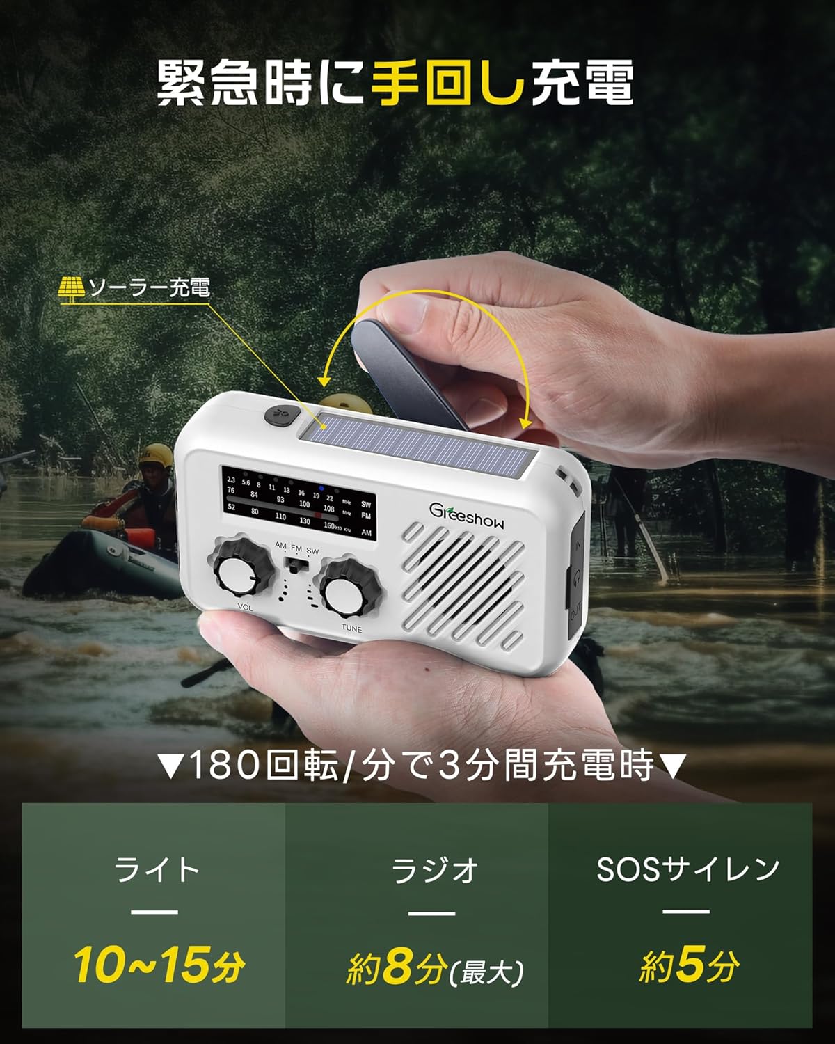 多功能手搖收音機 SW/AM/FM 緊急SOS警報器 手機充電 地震防災用品