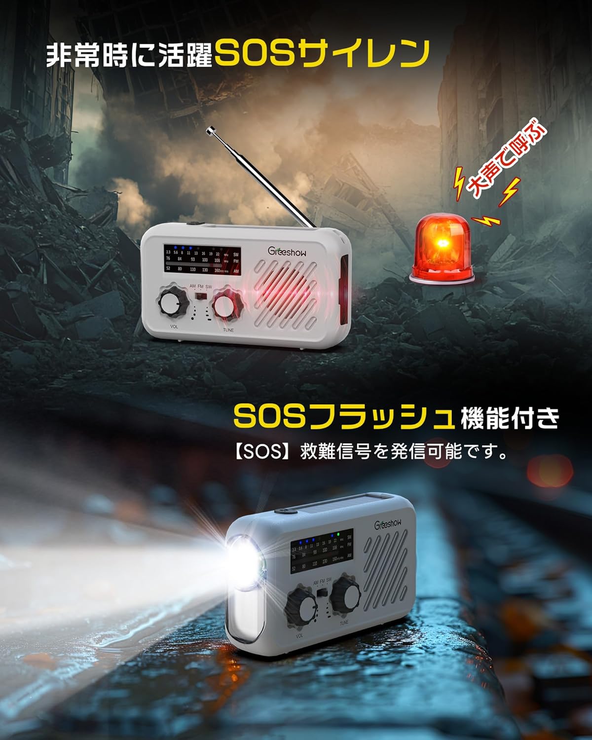 多功能手搖收音機 SW/AM/FM 緊急SOS警報器 手機充電 地震防災用品