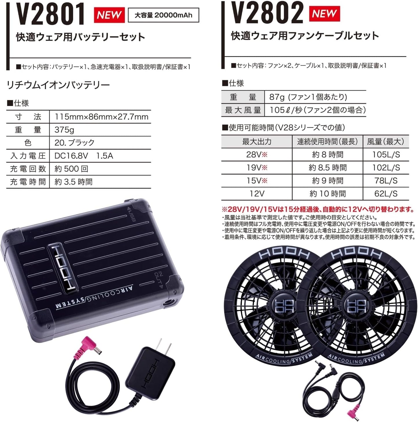 2025年  V2801+V2802 HOOH 空調服專用 作業服 工作服