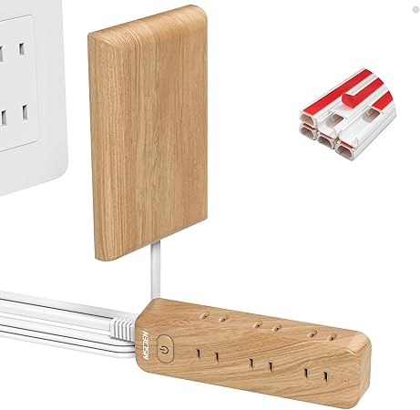 Mscien Baby Outlet Cover, 6.6 ft (2 m), 9 Outlets, Wood Grain Pattern, Extension Cord, Conceals Outlets
