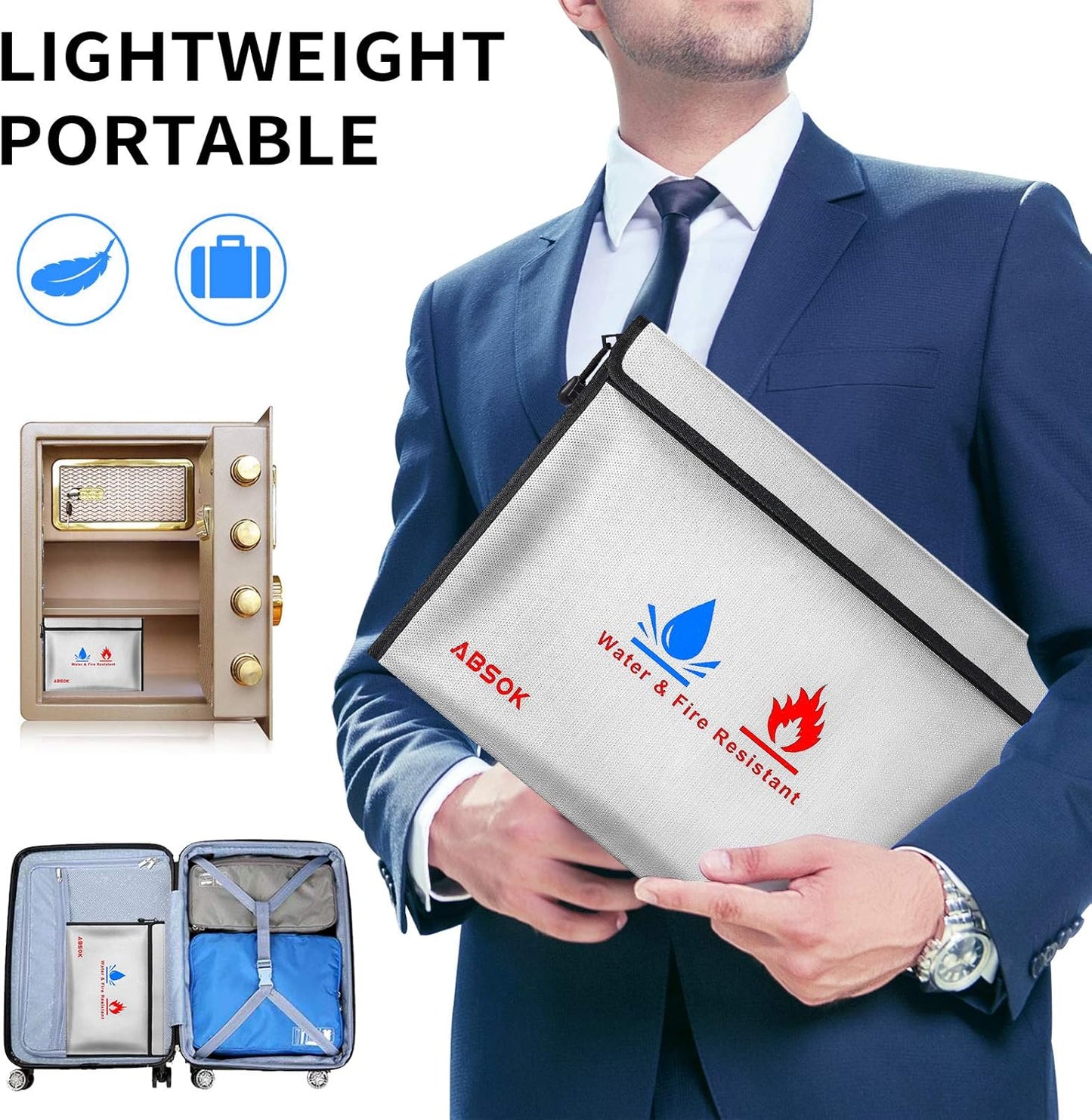 Japanese original ABSOK fireproof portable safe folder heat-resistant 2093 degrees home cash important document safe storage bag