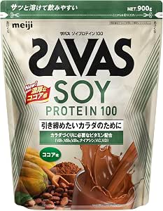 SAVAS Soy Protein 100, Cocoa Flavor, 900g, Meiji, Made in Japan