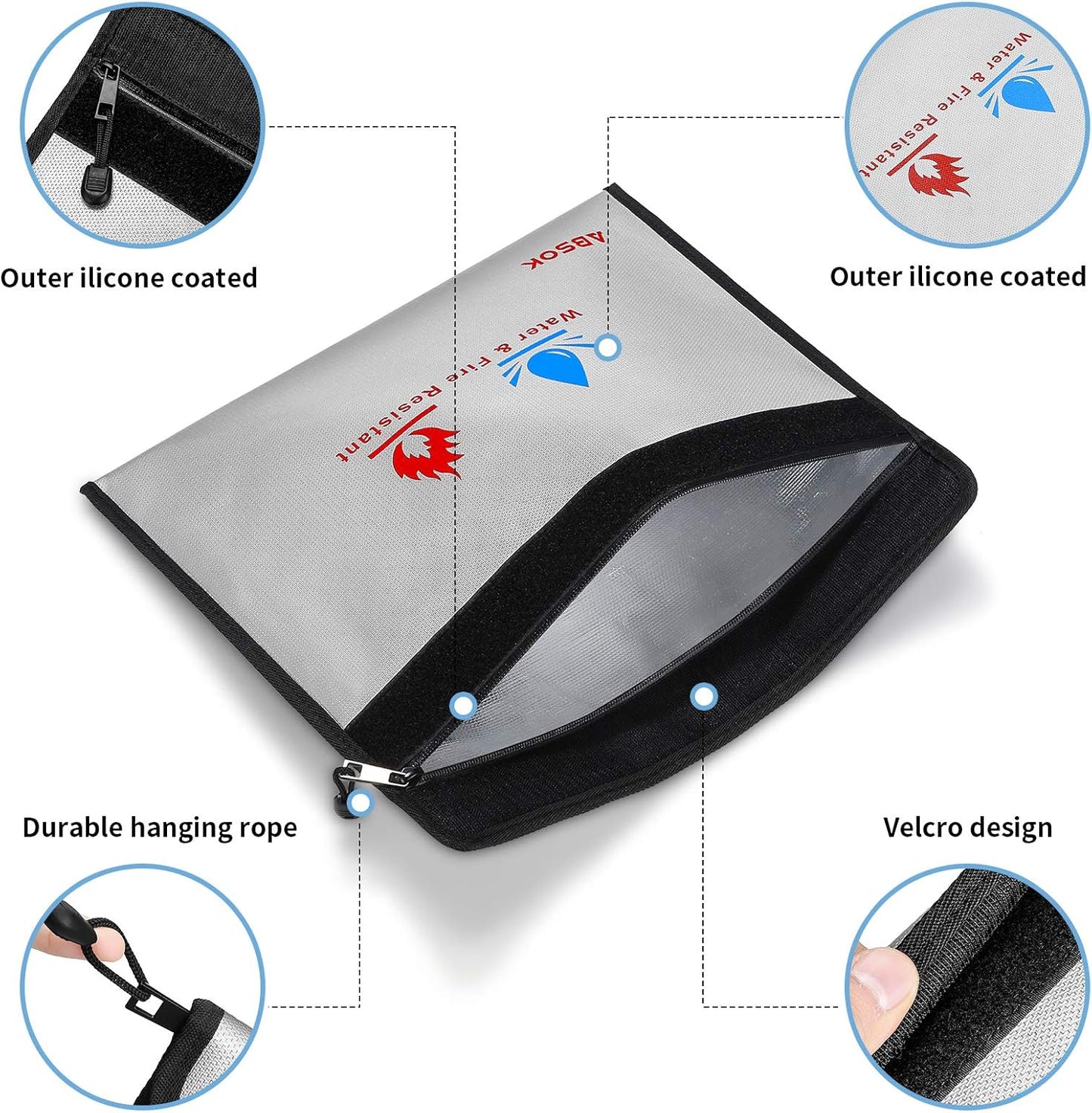 Japanese original ABSOK fireproof portable safe folder heat-resistant 2093 degrees home cash important document safe storage bag