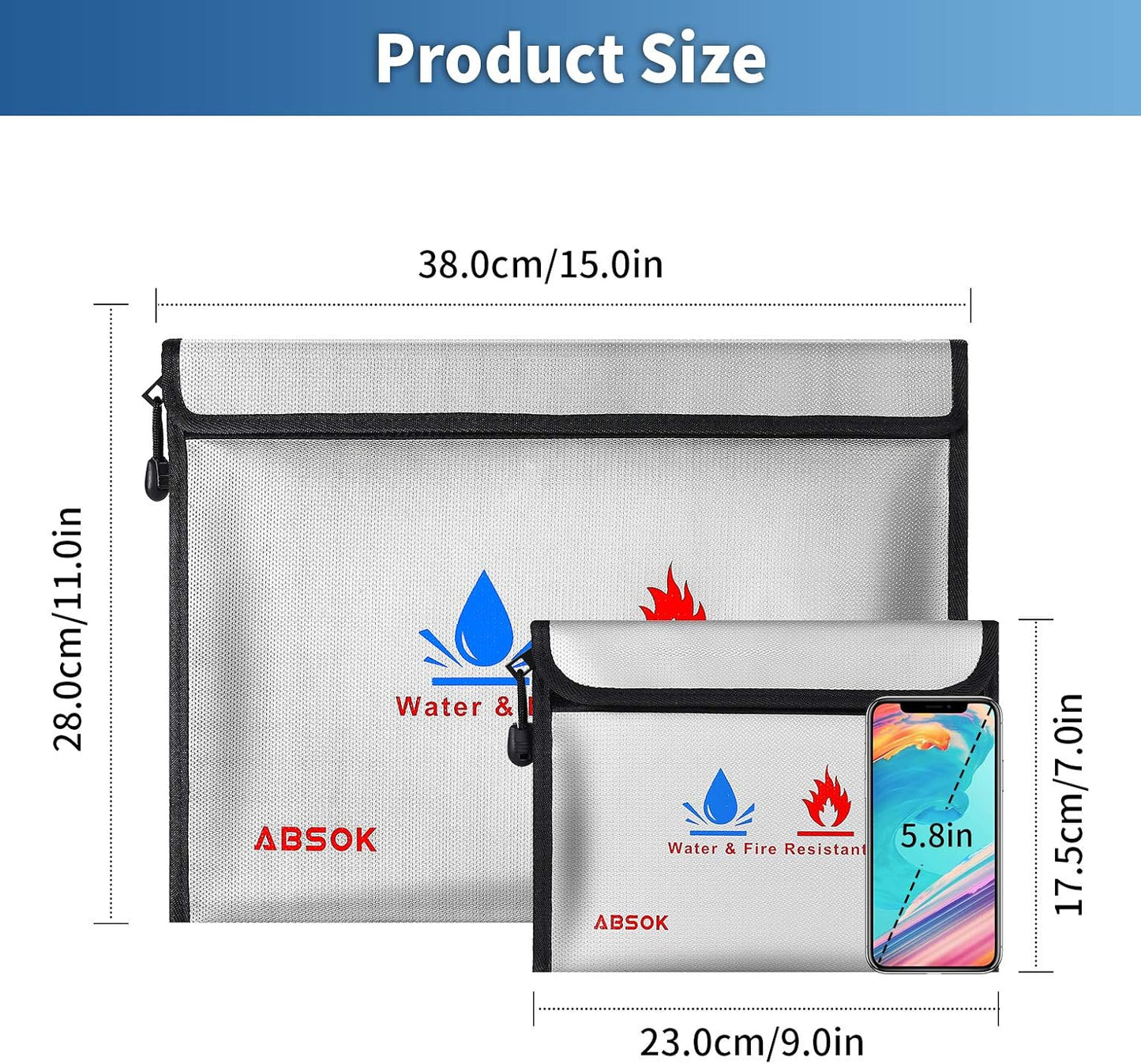 Japanese original ABSOK fireproof portable safe folder heat-resistant 2093 degrees home cash important document safe storage bag