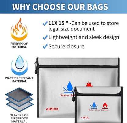Japanese original ABSOK fireproof portable safe folder heat-resistant 2093 degrees home cash important document safe storage bag